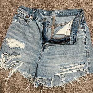 American Eagle Outfitters Blue Distressed Jean Shorts